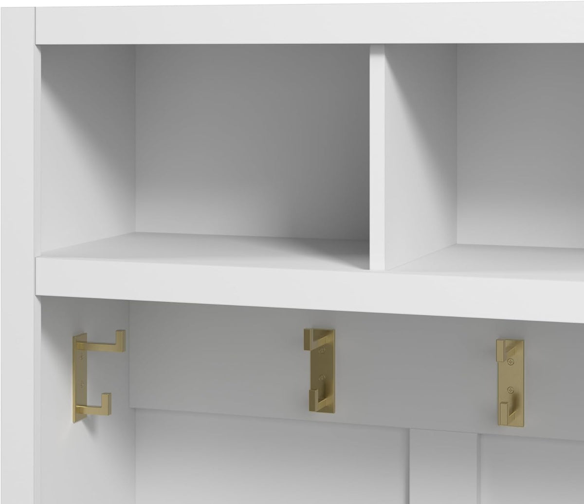 White Full Entryway Storage Set with Coat Rack and Shoe Benches M7905