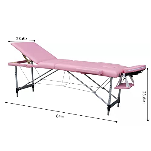 Pink 84in 3 Folding Aluminum Frame Portable Massage Bed E6110