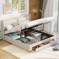 Queen Size Upholstered Wood Platform Bed with Storage and 2 Drawers H6877