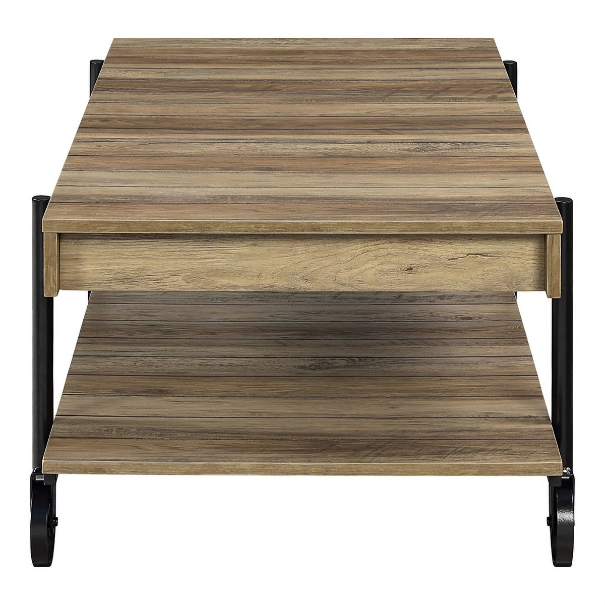 Rustic Oak 3-Piece Coffee Table Set with Wheels T417