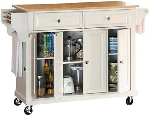 Natural Wood Top Kitchen Cart in White E664936
