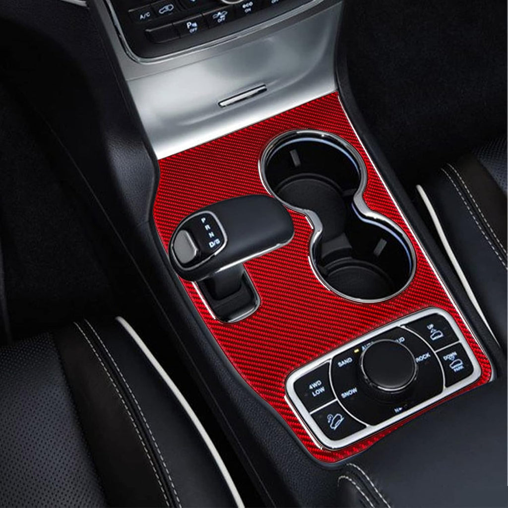 Red Carbon Fiber Gear Shift Box Water Cup Holder Panel Cover Sticker T42147