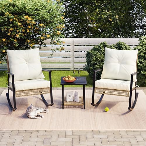 3 Piece Oversize Rattan Patio Rocking Chair Set with Coffee Table S54486