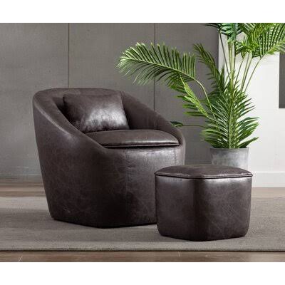 Dark Brown Faux Leather Barrel Chair and Ottoman E3713