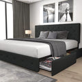 King Size Upholstered Platform Bed Frame with 4 Storage Drawers and Headboard J438930