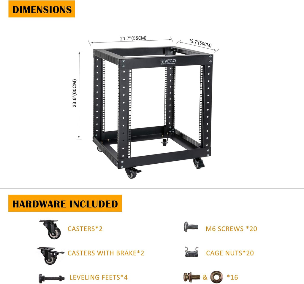 12U Open Frame Server Rack with Casters U2410