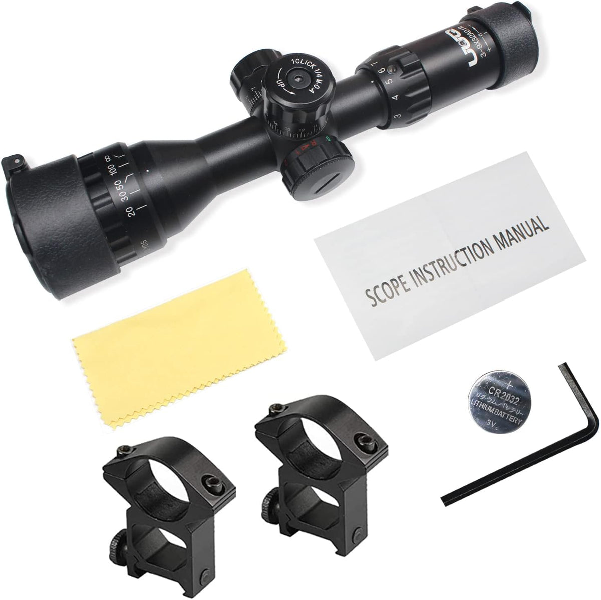 3-9x32 Tactical Rifle Scope with Mount Rings C596