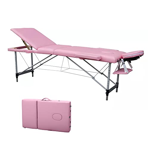 Pink 84in 3 Folding Aluminum Frame Portable Massage Bed E6110