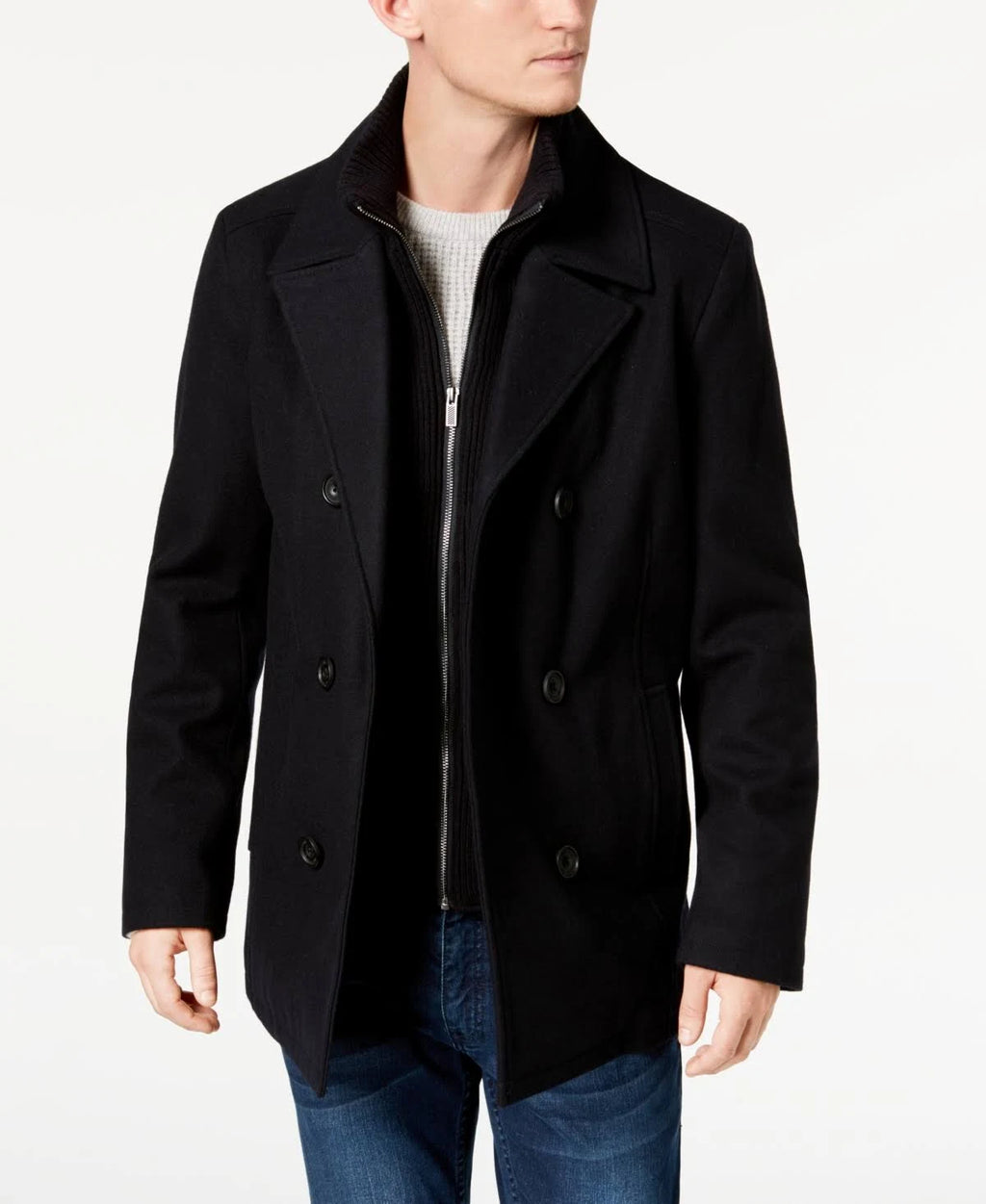 Blue Double Breasted Wool Blend Peacoat T1794