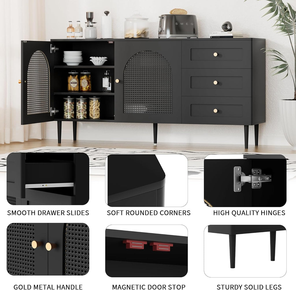 Black Sideboard Buffet Cabinet with 3 Drawers U184