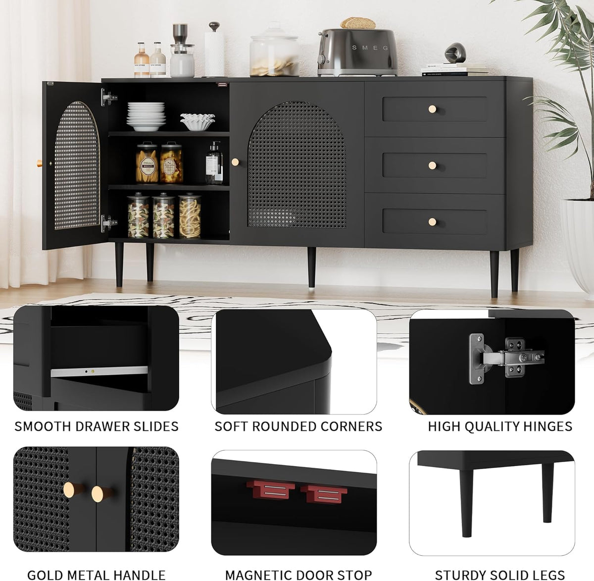 Black Sideboard Buffet Cabinet with 3 Drawers U184