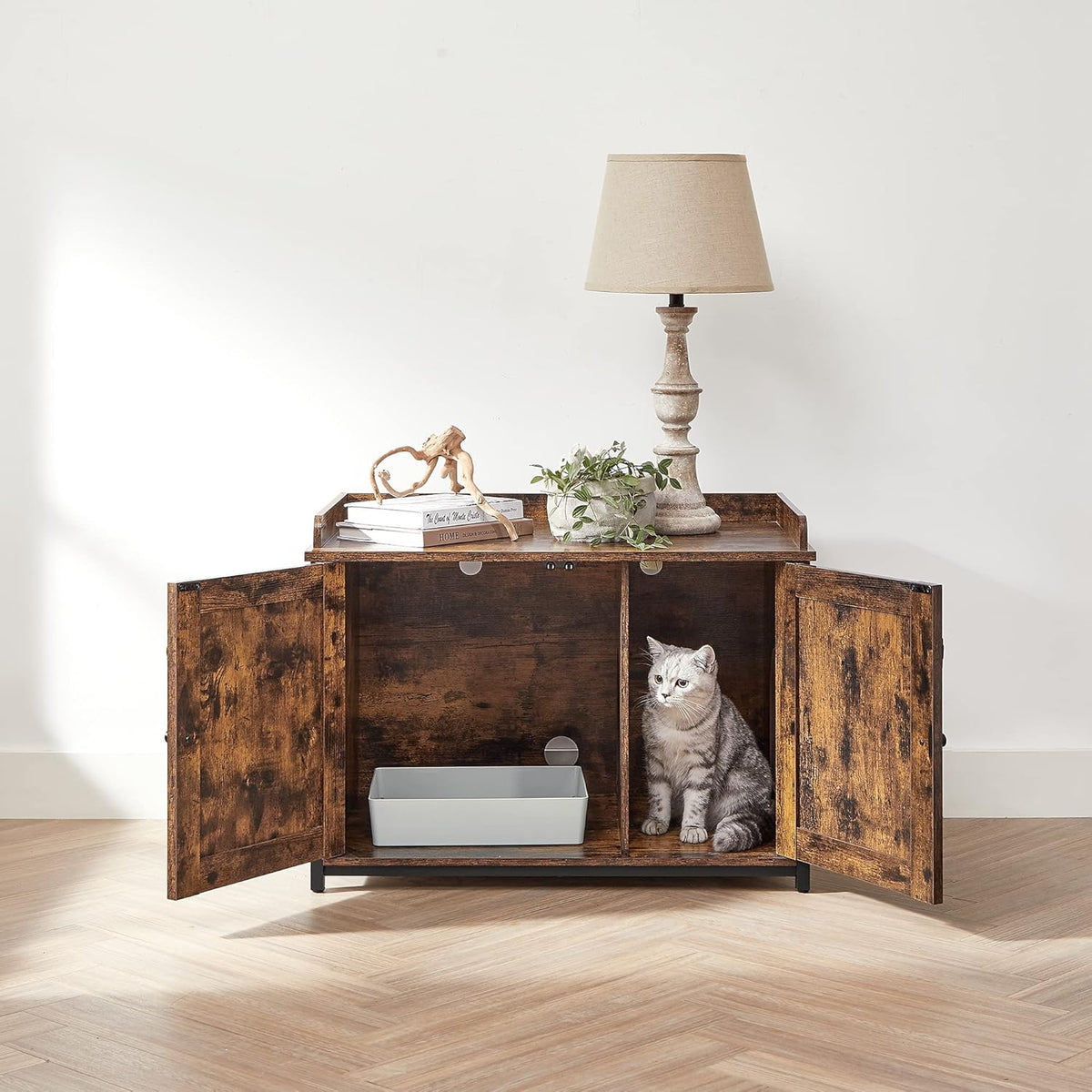 Rustic Brown and Black Cat Litter Box Enclosure F76576