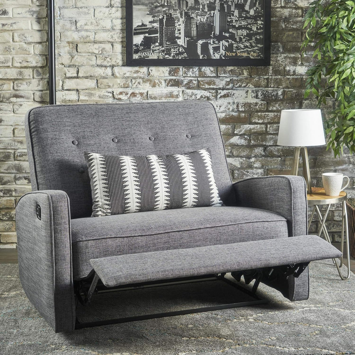 Grey Black Fabric Reclining Loveseat U12914
