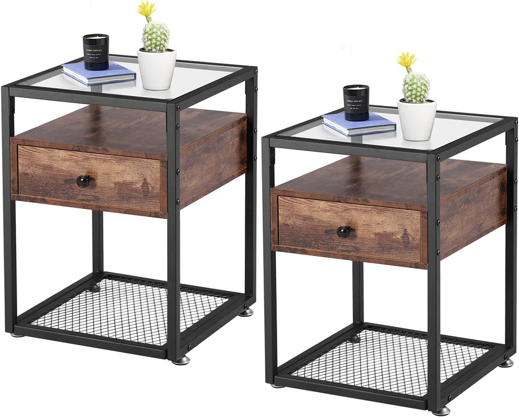 Rustic Brown Nightstand Set of 2 with Drawer U232614