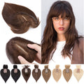 100% Real Human Hair Toppers with Bangs Silk Base 150% Density Clip in Topper 2.7”x5.1” Hair Pieces X66641