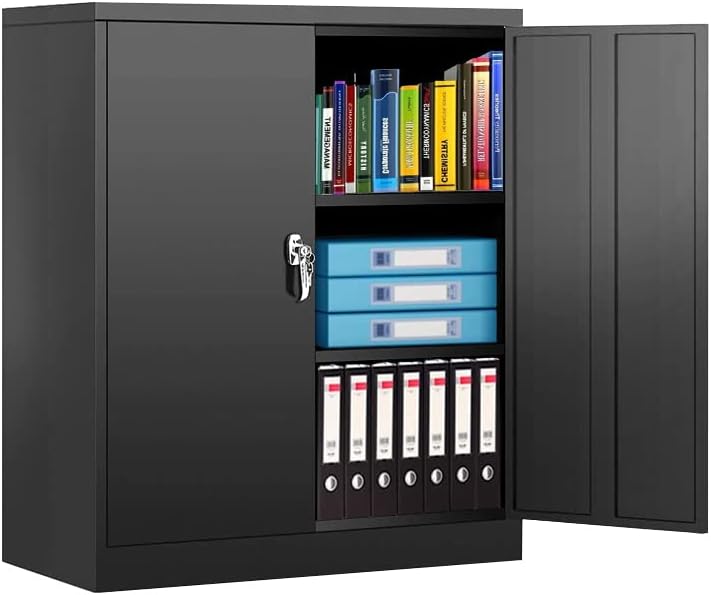 Gray Tall Metal Storage Cabinet with 2 Doors and 4 Shelves X171603