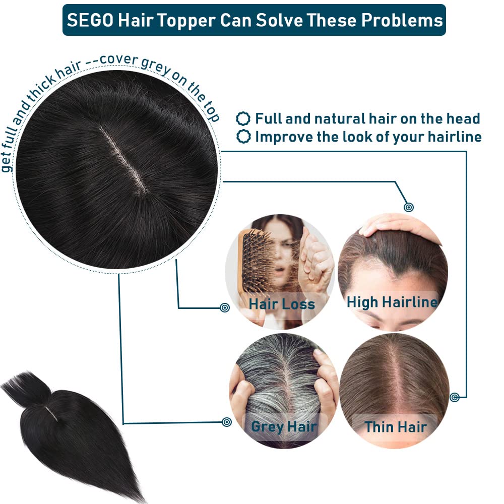 100% Real Human Hair Toppers with Bangs Silk Base 150% Density Clip in Topper 2.7”x5.1” Hair Pieces X66641