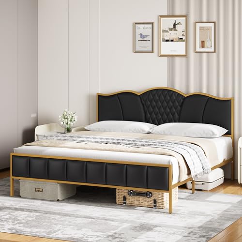 King Faux Leather Platform Bed Frame with Headboard C263