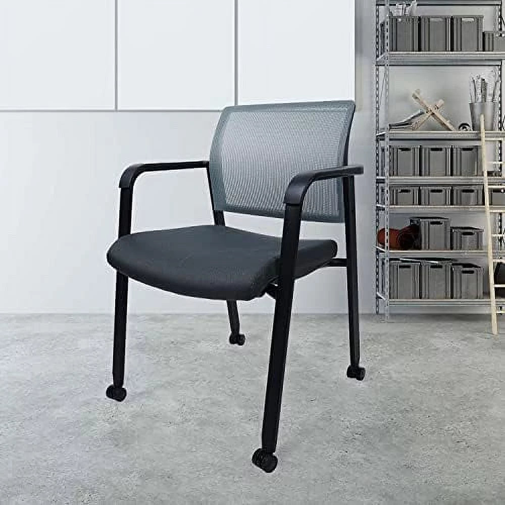 Mesh Back Guest Reception Arm Chairs With Wheels Grey J474020