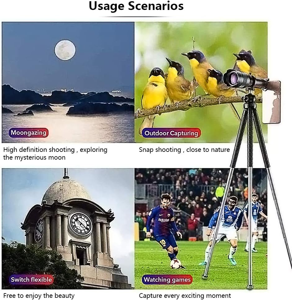 4k 10-300x40mm Super Telephoto Zoom Monocular Telescope with Phone Adapter Tripod I9783