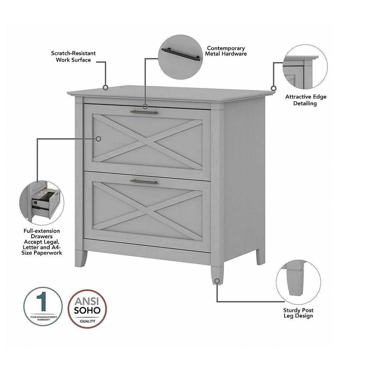 Cape Cod Gray Writing Desk with 2 Drawer File Cabinet B515