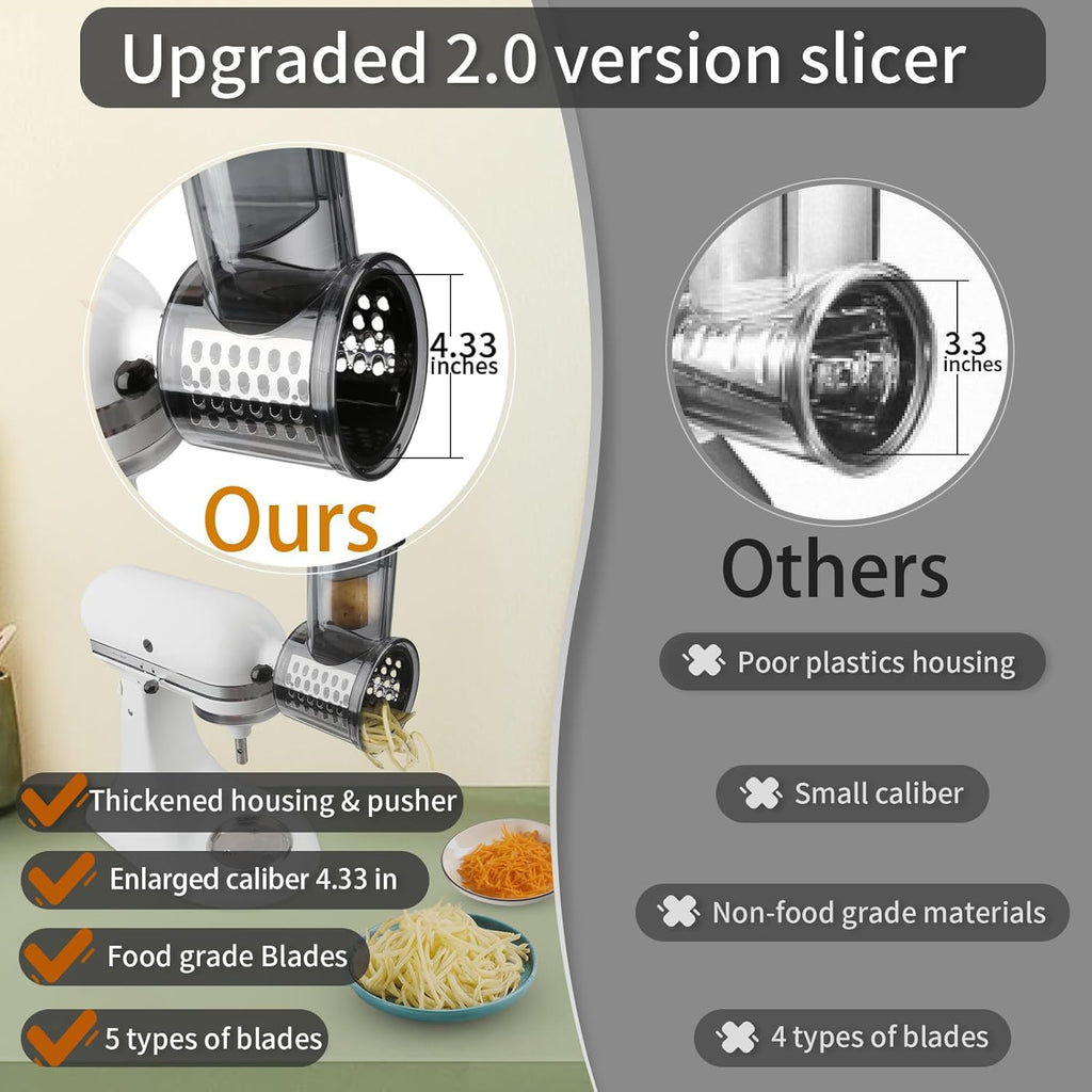 Slicer Shredder Attachments for KitchenAid Stand Mixers with 5 Blades T4178