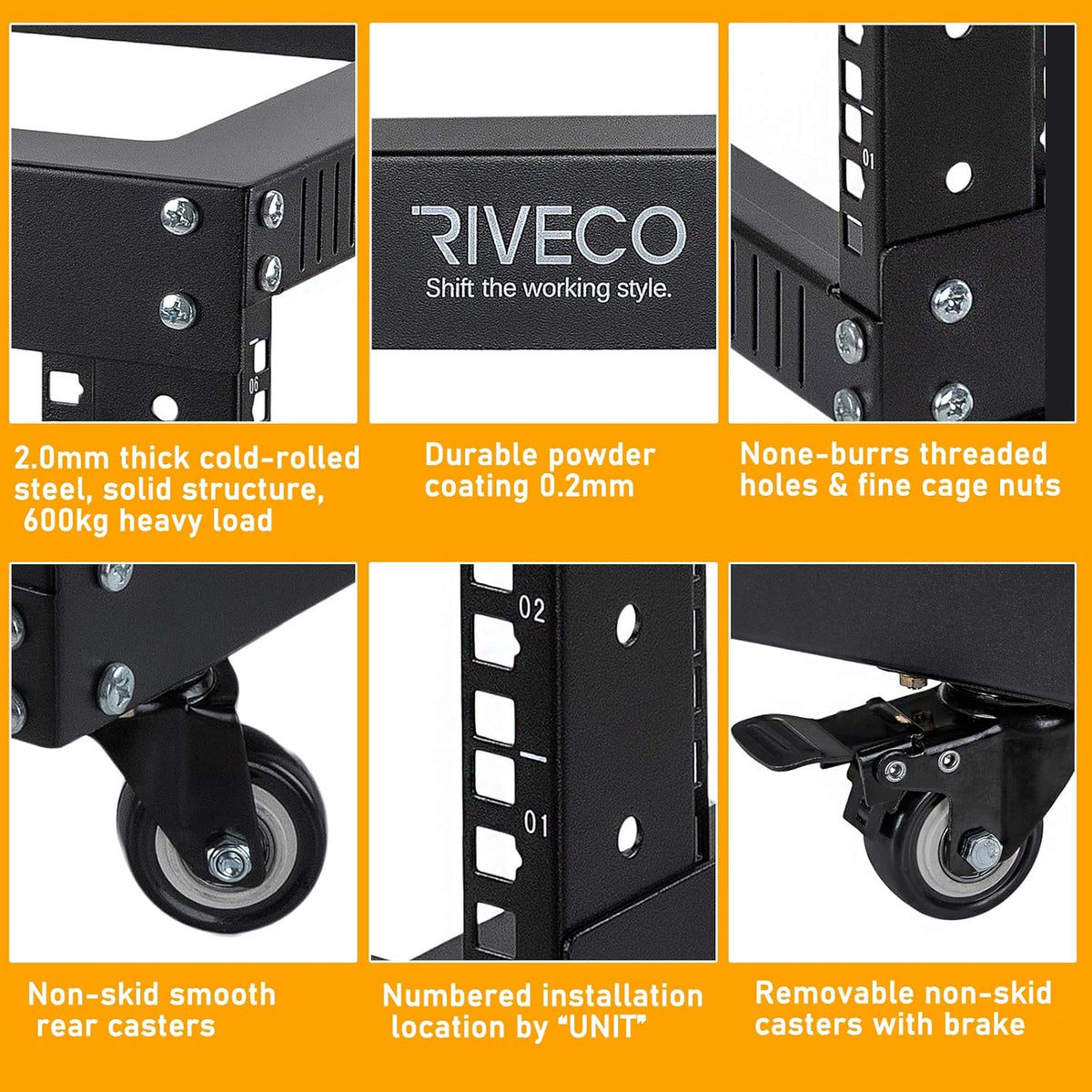 12U Open Frame Server Rack with Casters U2410