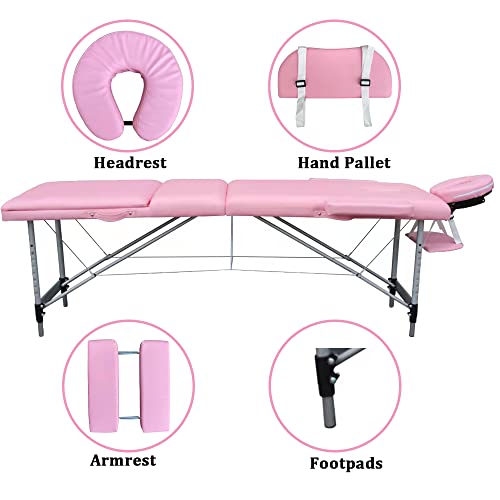 Pink 84in 3 Folding Aluminum Frame Portable Massage Bed E6110
