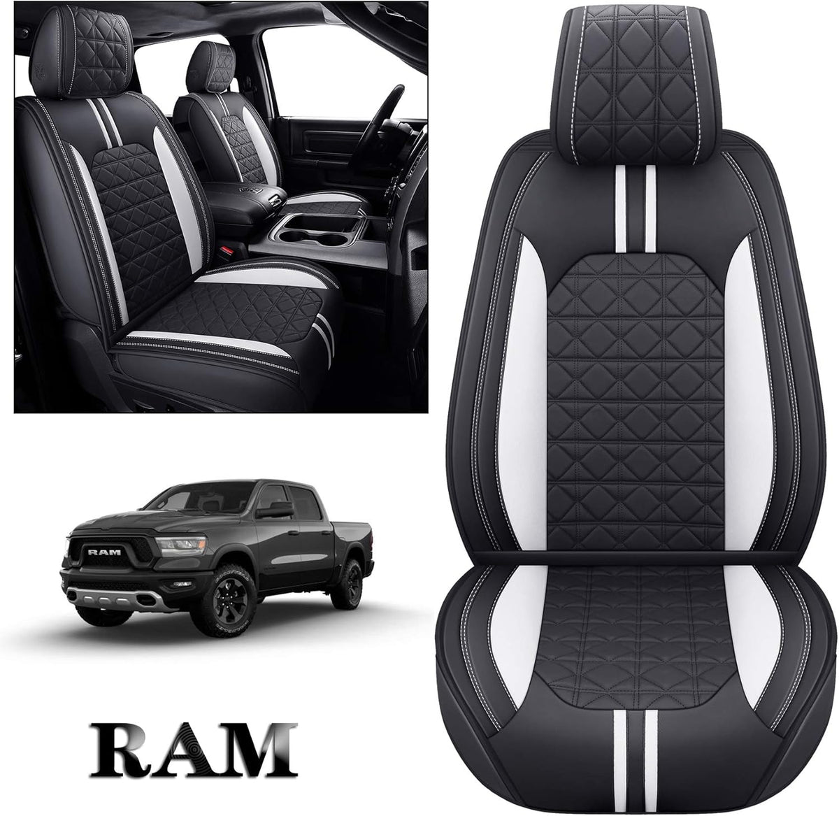 Waterproof Leather Seat Covers 5 PCS Full Set Black Blue C2615