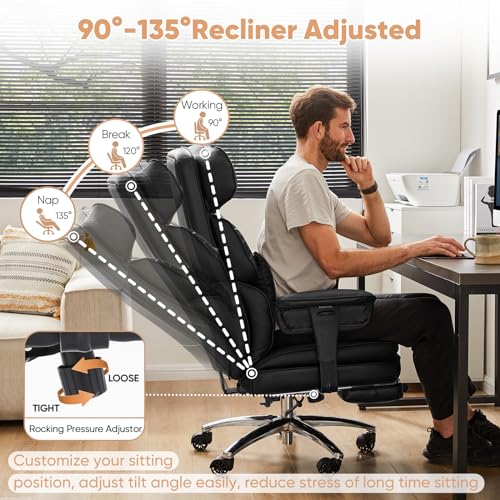 Black PU Leather High Back Desk Chair with Footrest I728174
