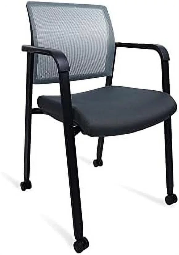 Mesh Back Guest Reception Arm Chairs With Wheels Grey J474020