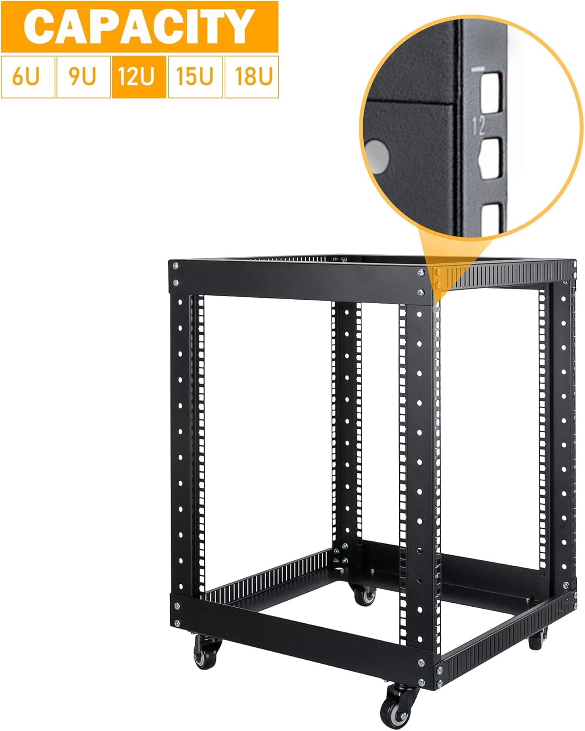 12U Open Frame Server Rack with Casters U2410