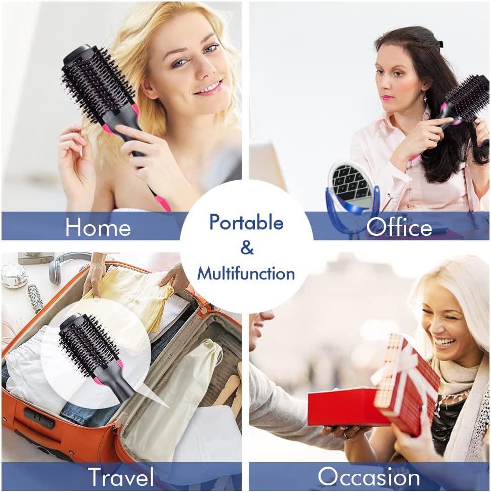 4 in 1 Negative Ion Hot Air Hair Dryer Brush with Hair Clips Massage Comb and Storage Bag K650093