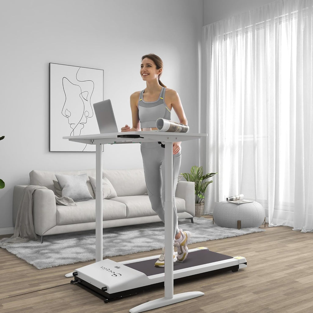 White Under Desk Treadmill with Foldable Wheels B828