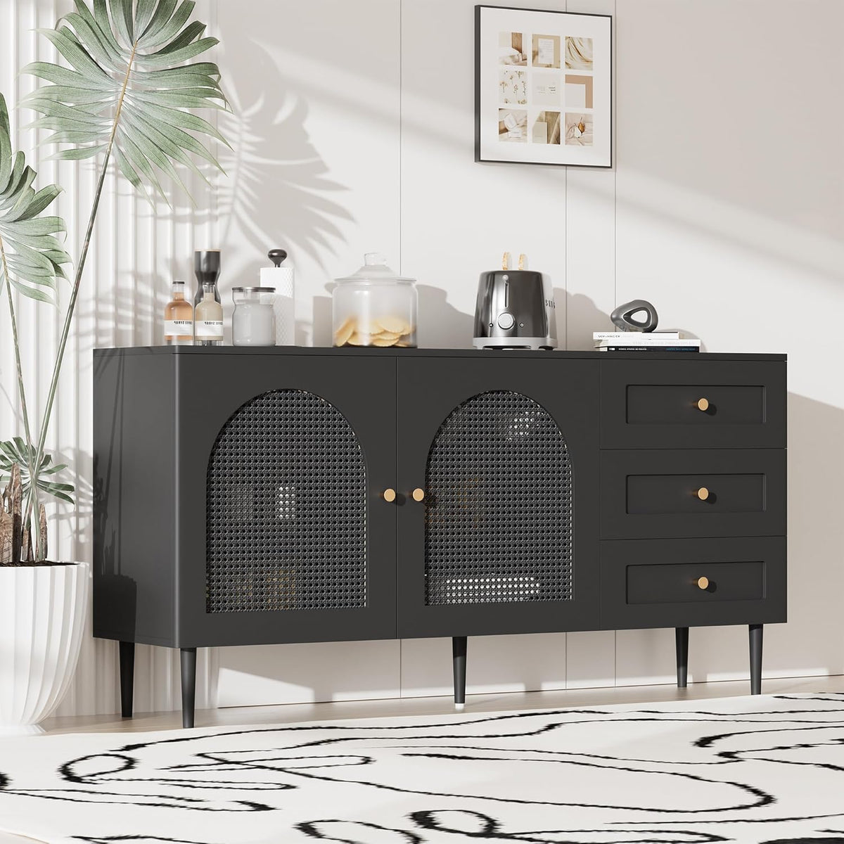 Black Sideboard Buffet Cabinet with 3 Drawers U184