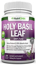 120 Vegan Capsules Holy Basil Leaf Extract 500mg 2.5% Ursolic Acid E130