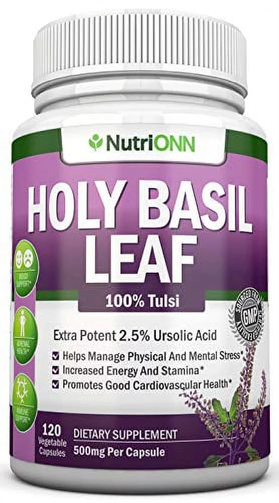 120 Vegan Capsules Holy Basil Leaf Extract 500mg 2.5% Ursolic Acid E130