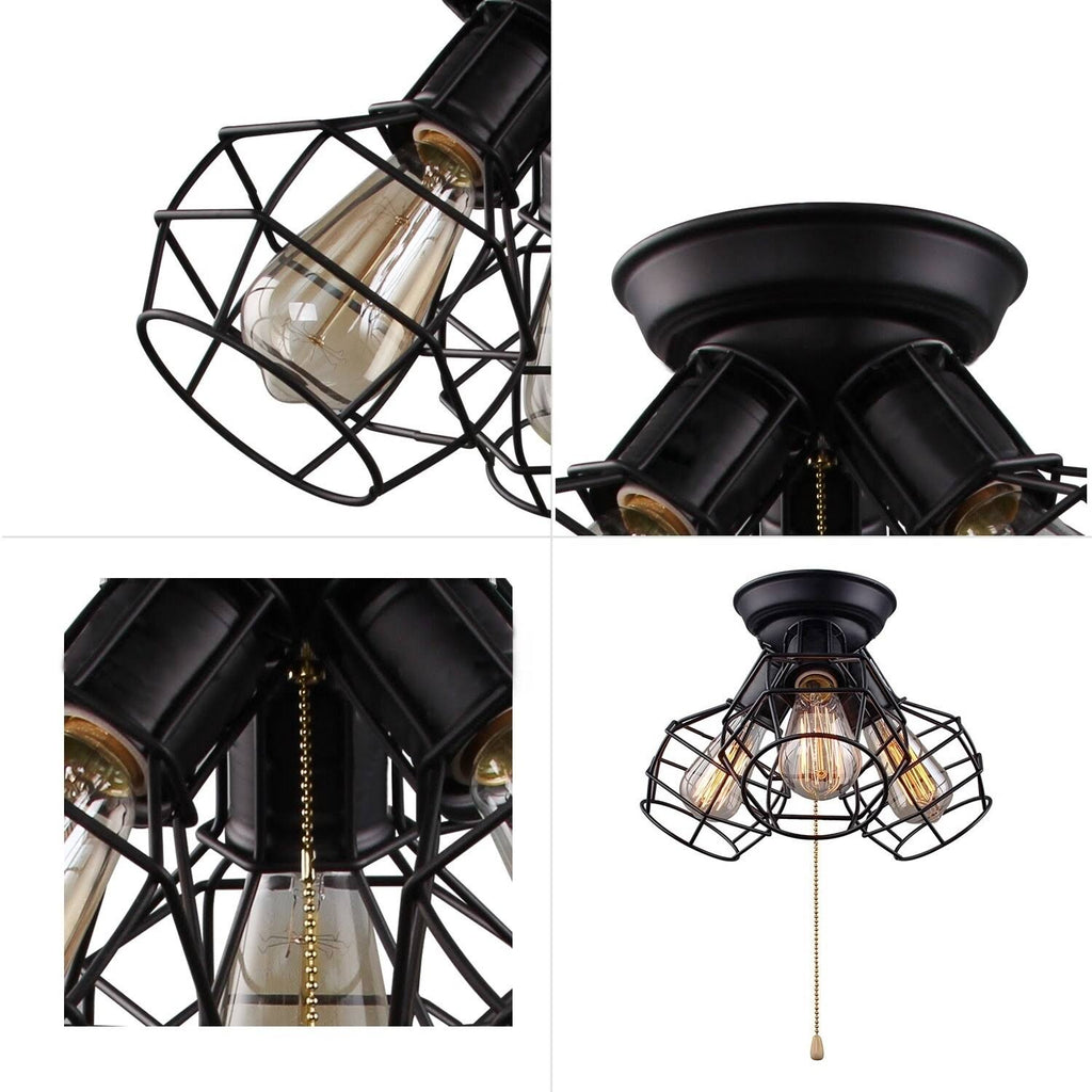 3-Light Wire Cage Flush Mount Ceiling Light N632057
