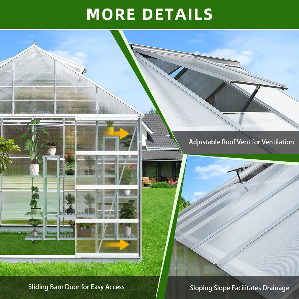 10' x 16' Walk-in Greenhouse with Aluminum Frame and Adjustable Roof Vent B1842