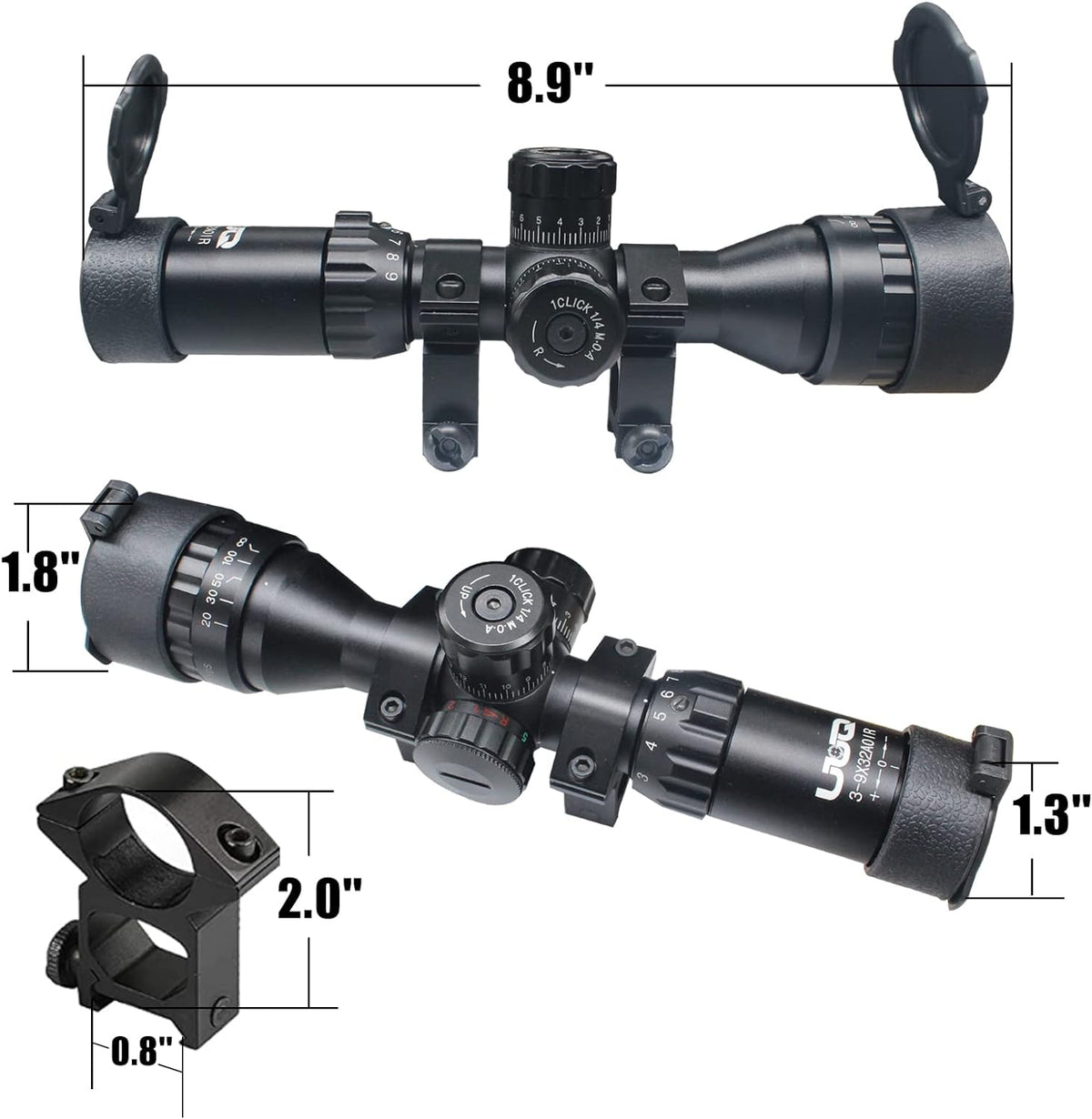 3-9x32 Tactical Rifle Scope with Mount Rings C596
