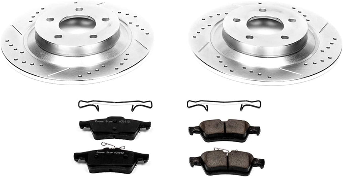 Rear Z23 Carbon Fiber Brake Pads with Drilled & Slotted Brake Rotors Kit L301160