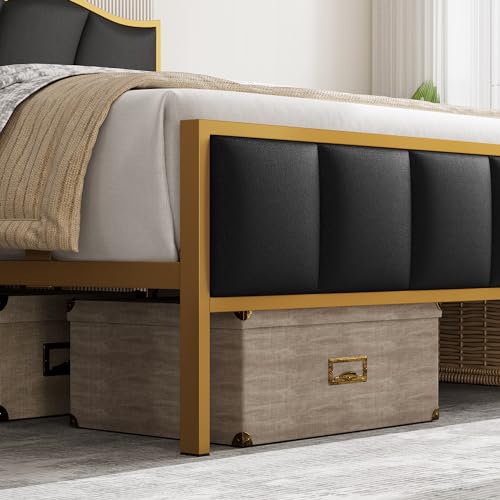 King Faux Leather Platform Bed Frame with Headboard C263