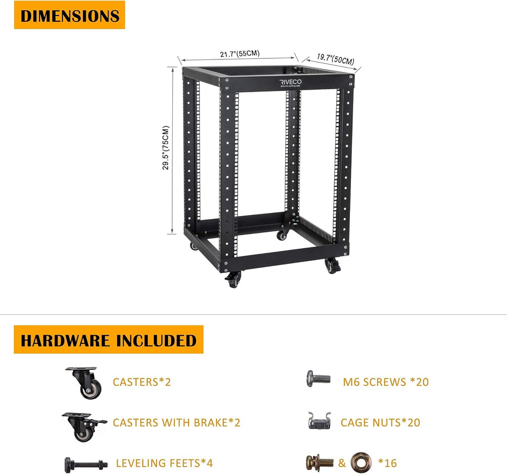12U Open Frame Server Rack with Casters U2410