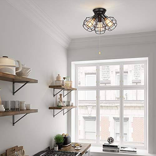 3-Light Wire Cage Flush Mount Ceiling Light N632057