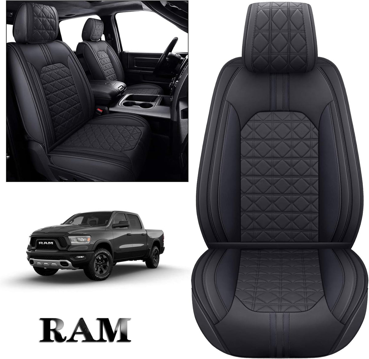Waterproof Leather Seat Covers 5 PCS Full Set Black Blue C2615