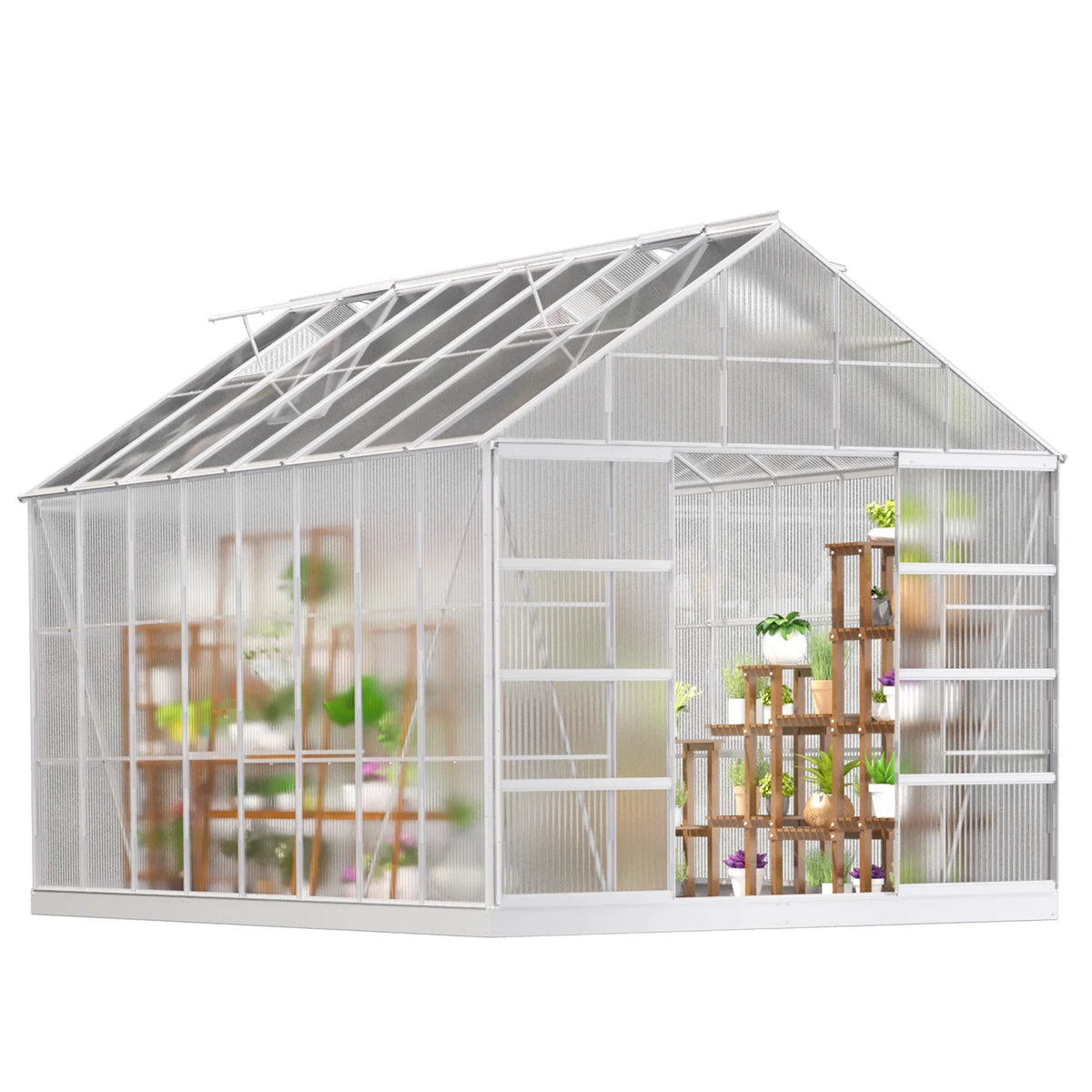 10' x 16' Walk-in Greenhouse with Aluminum Frame and Adjustable Roof Vent B1842