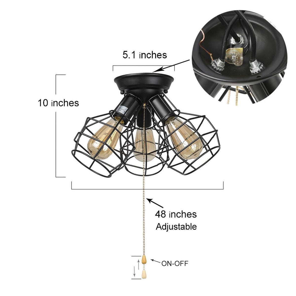 3-Light Wire Cage Flush Mount Ceiling Light N632057