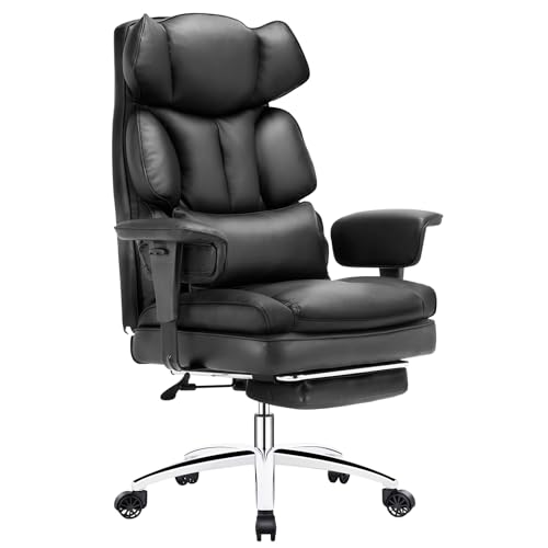 Black PU Leather High Back Desk Chair with Footrest I728174