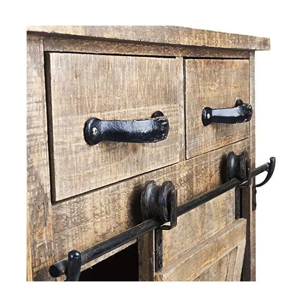 Rustic Wood End Table Console Cabinet Storage Cabinet D7159