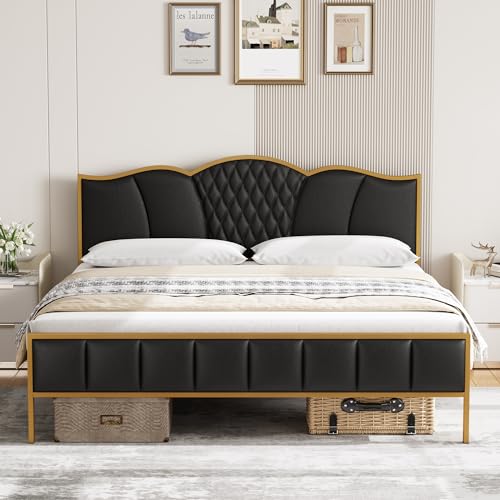 King Faux Leather Platform Bed Frame with Headboard C263